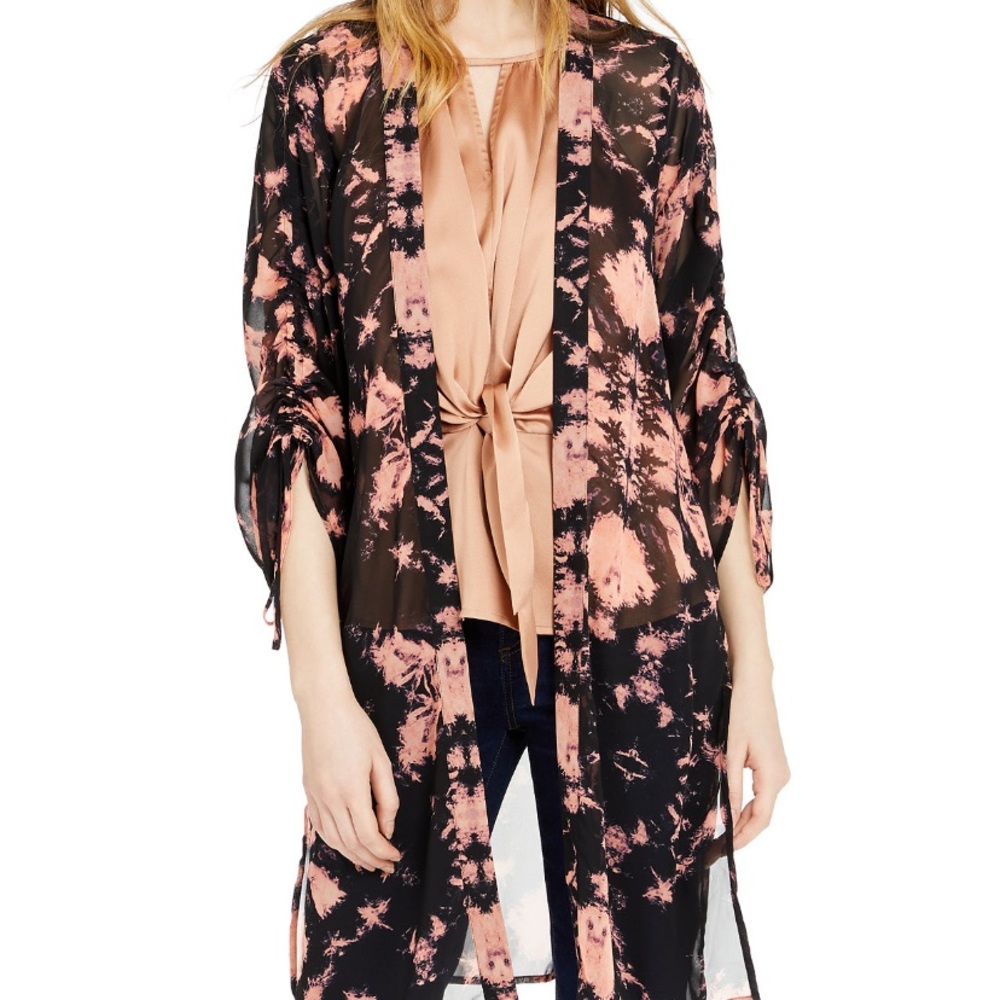 INC Tie- Dyed Ruched- Sleeve Kimono Top